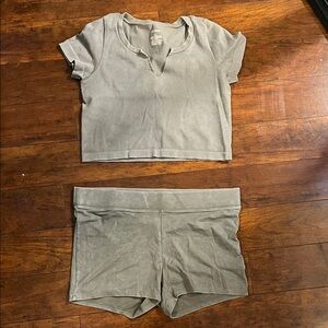 Wild Fable ribbed lounge set. Distressed green/gray. Nylon/spandex